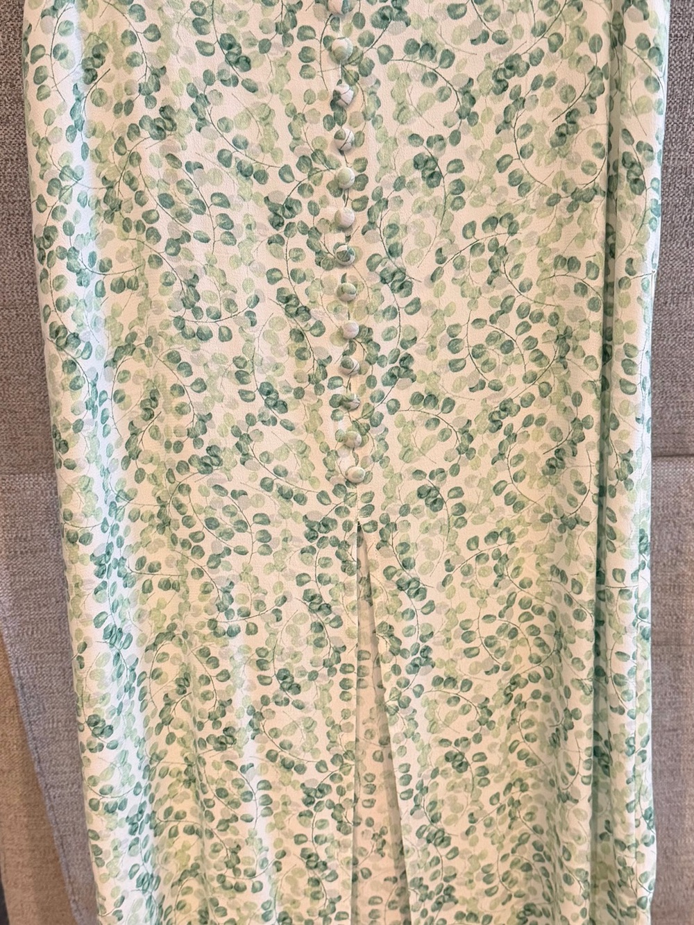 H&M Cream and Green Floral Button-Front Maxi Skirt